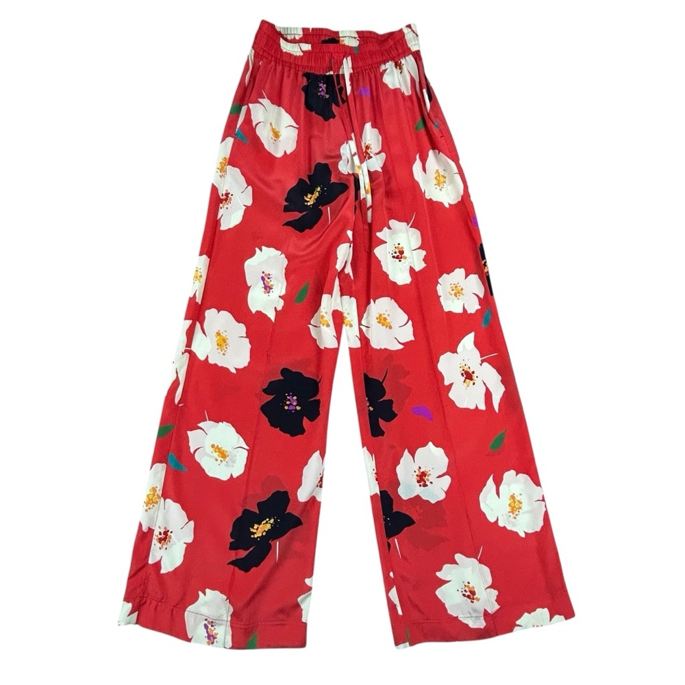 Tucker Red Floral Wide Leg Silk Pants - Picture 2 of 16
